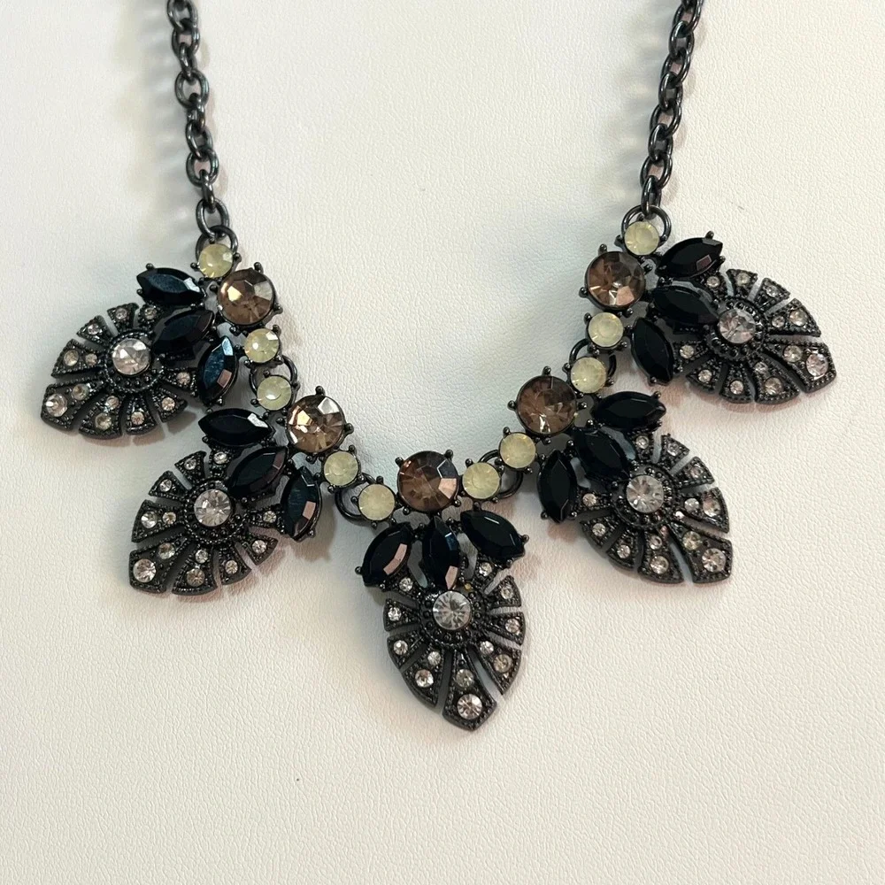 Statement Necklace Rhinestone Bib Necklace Party Jewelry 28 in‎ Black